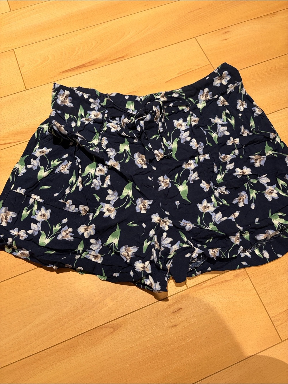 Joe Fresh Navy Floral High-Waist Tie Shorts